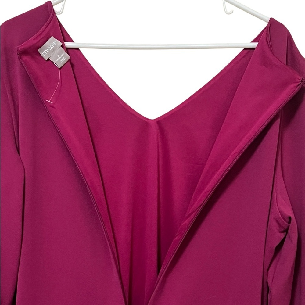 Chicos magenta v-neck 3/4 sleeve shift dress - Picture 7 of 12